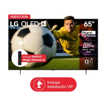 Vista frontal de TV LG 65” OLED AI B6 – OLED esencial para vivir el juego OLED65B6PSA
